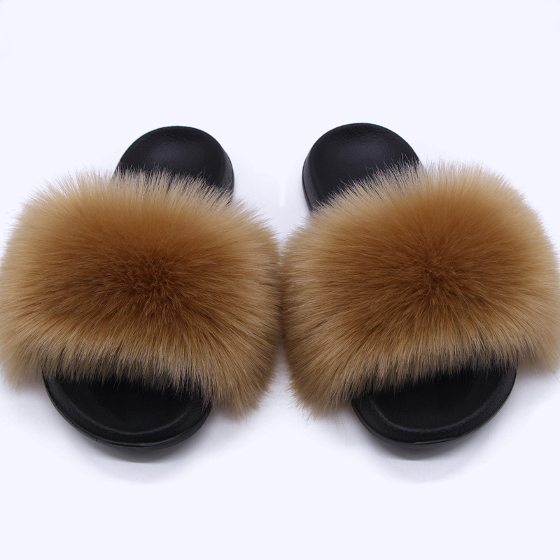 Fábrica al por mayor de comercio exterior de imitación de piel de zorro Zapatillas de piel zapatillas de verano casa zapatillas de felpa