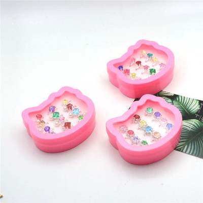 新款12只KT盒兒童戒指水鑽女童指環可調節12梅公主指環節日禮物