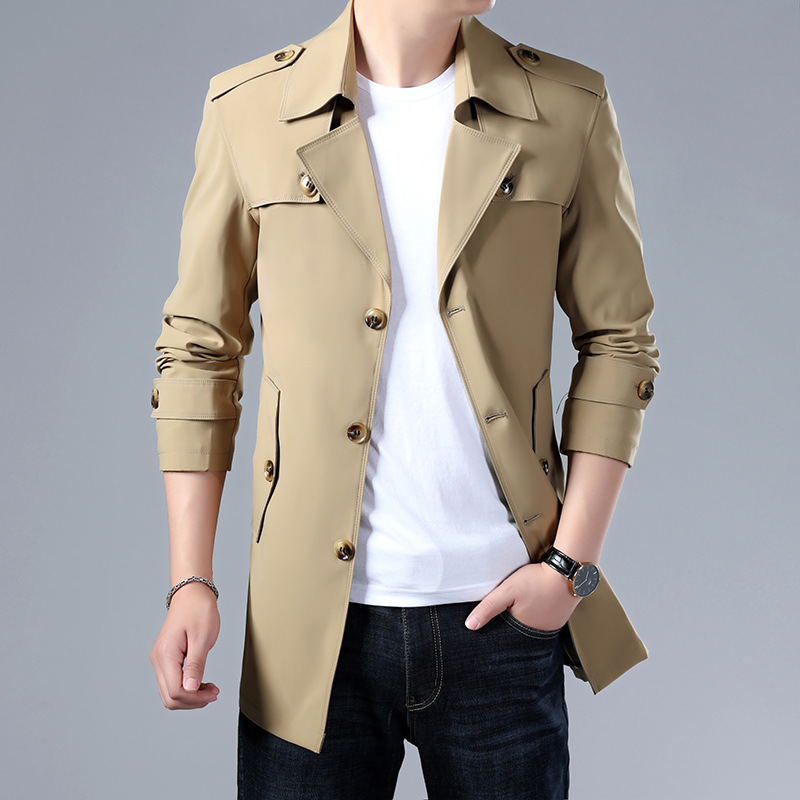Gabardina fina de media longitud para hombre, estilo coreano, moderna y casual, para primavera y otoño, estilo británico, talla grande.