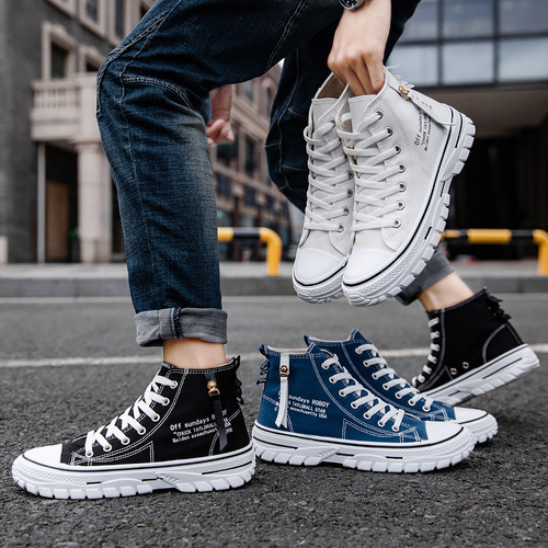 2024 spring new Korean style breathable high-top men's canvas shoes, trendy casual sneakers, versatile student shoes