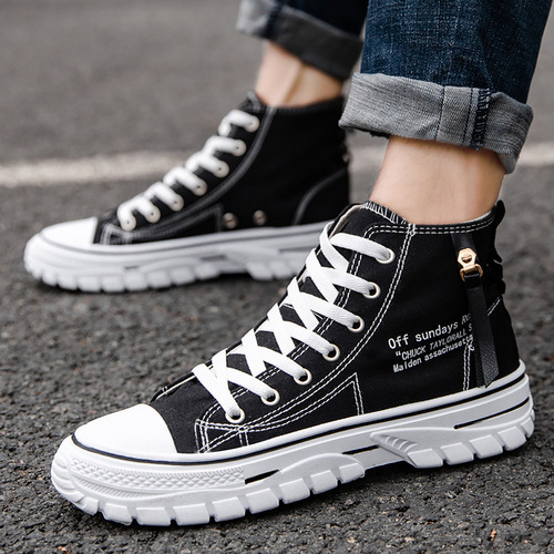 2024 spring new Korean style breathable high-top men's canvas shoes, trendy casual sneakers, versatile student shoes