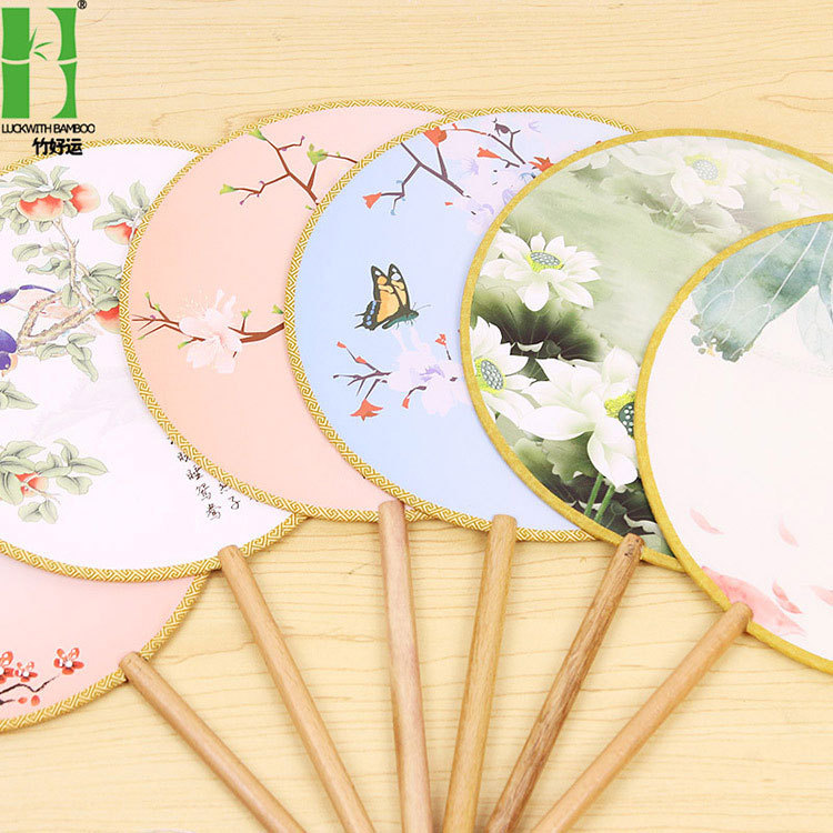 Han ropa estilo antiguo ventilador redondo imprimible mango medio largo Palacio ventilador estilo chino corte clásico danza ventilador fábrica al por mayor