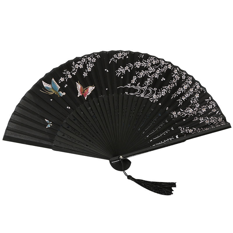 Ventilador plegable de estilo antiguo de seda Ventilador de seda de estilo chino Ventilador de seda de estilo japonés Borde de pintura de estilo japonés plegable pequeño ventilador de mujer al por mayor