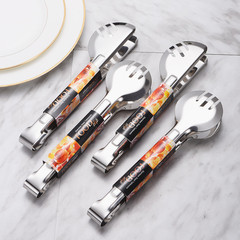 Wholesale non-magnetic stainless steel half-round full-round food tongs, multi-functional self-service meal tongs bread tongs