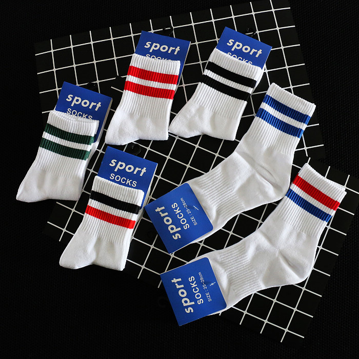 Spring Summer Autumn Two Bar Striped Sports Socks Mid-length Socks Men's Socks Academic Style Casual Socks Personality Trendy Thin Style
