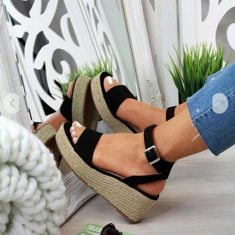 Jedi Spot 2020 Spring and Summer Export 43 Large Size Buckle Shoes Wish Flats Hemp Rope Women's Sandals