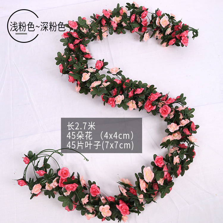 Enredadera de rosas artificiales con 45 cabezas - Decoraciones florales artificiales para bodas, enredaderas de flores de seda y vegetación sintética