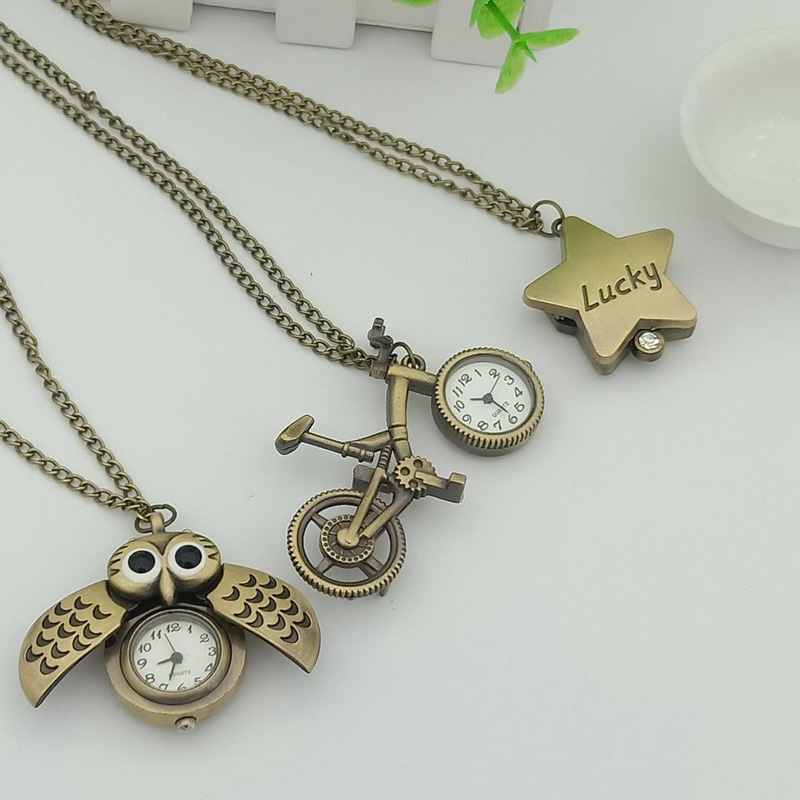 Wholesale Vintage Owl Pocket Watch Sweater Pendant Watch Owl Keychain Watch Decorative Necklace List