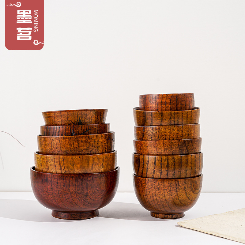 天然酸枣木日式整木圆形创意环保木碗家用汤碗防烫餐具可LOGO订购