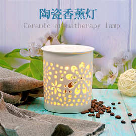 创意家居陶瓷香薰灯镂空花纹插电精油灯家用温馨个性透光香薰灯