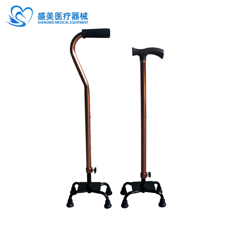 Four -claw crutch bending the copper crutch old man out with four…