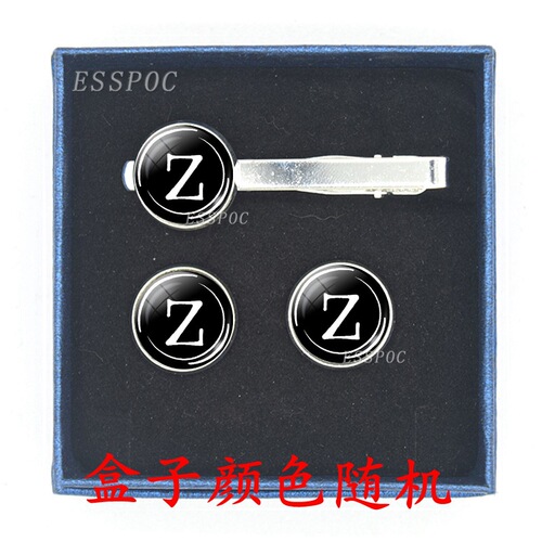 26-letter English alphabet cufflink gift box A-Z initials men's formal business tie clip accessory gift