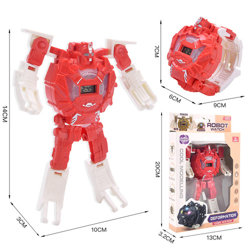 【】Children's cartoon with light electronic deformation watch toy educational parent-child interactive deformation robot