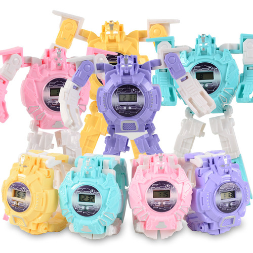 【】Children's cartoon with light electronic deformation watch toy educational parent-child interactive deformation robot