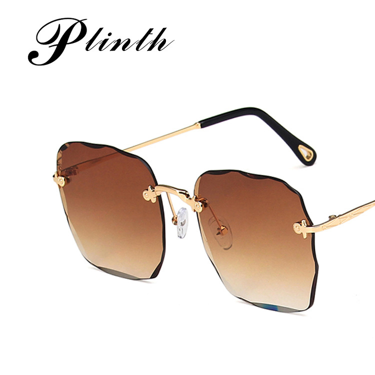 Fashionable Internet Popular Frameless Sunglasses Women's 2020 New Arrival Large Frame Trendy Sunglasses Women's Instagram Style Round Face Street Beating Glasses