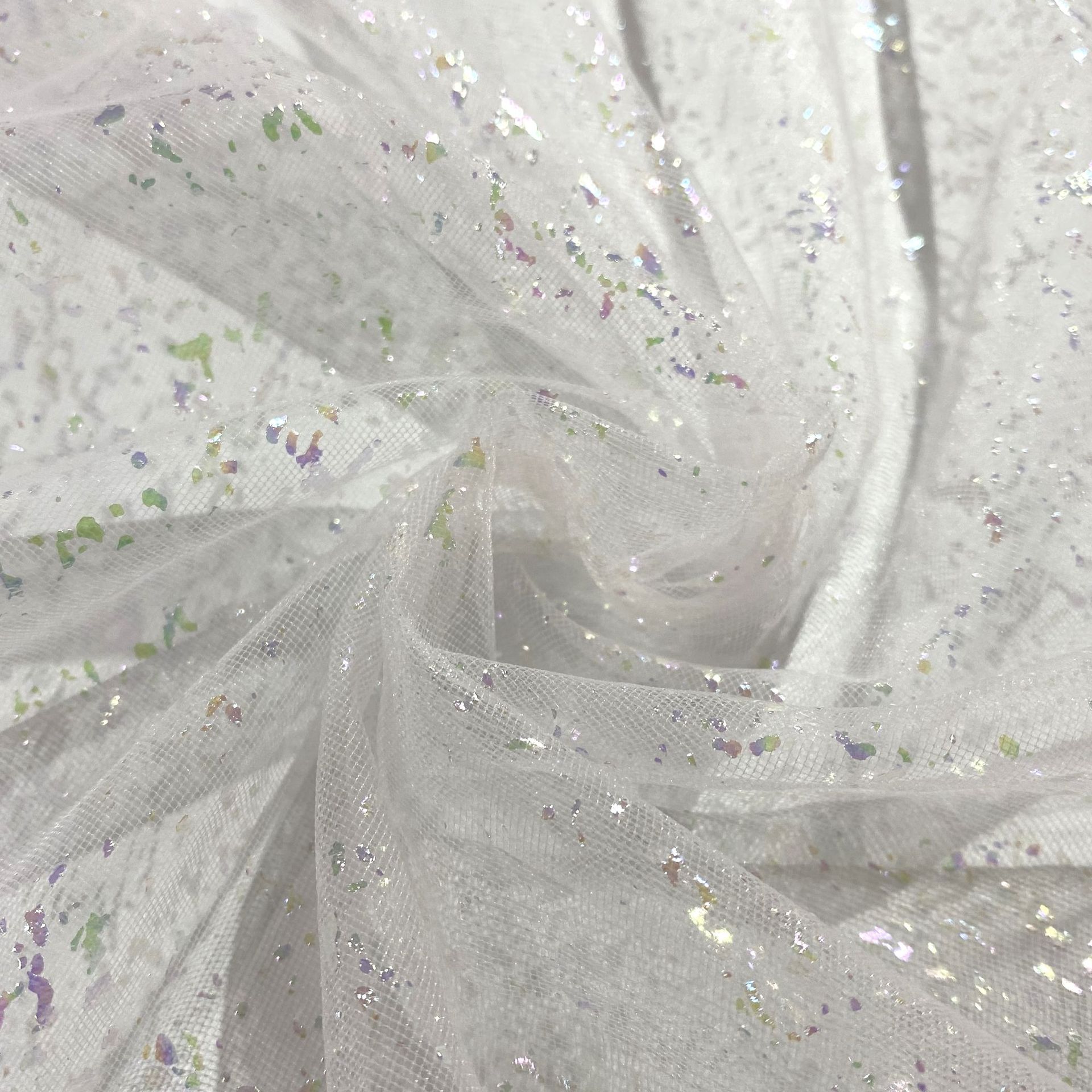 Xiaoyuan spot nueva ropa de niñas fantasía de color desordenado punto de estampado dorado hilo de malla de estrellas tela de embalaje de flores