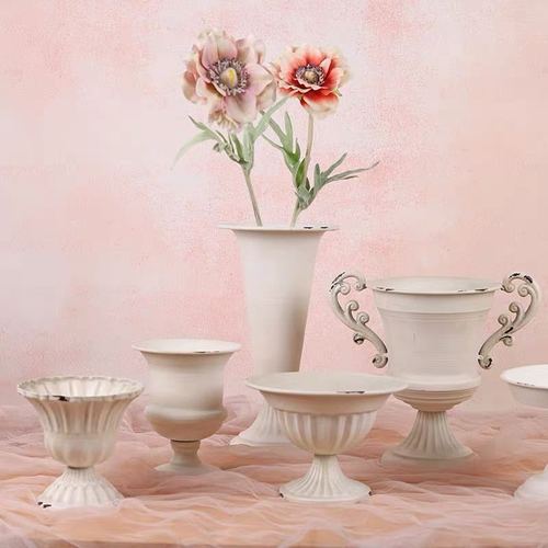 American country retro high-foot flowerpot wrought iron dried flower vase B&B hotel vase ornaments shooting props
