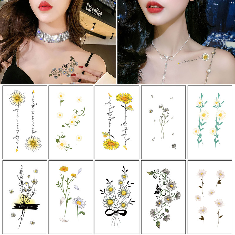 Cross-Border New Style Small Daisy Tattoo Stickers with a High-End Feel, Same Style for the Wrist, Super Fairy-Like White Fresh Temporary Tattoo Stickers