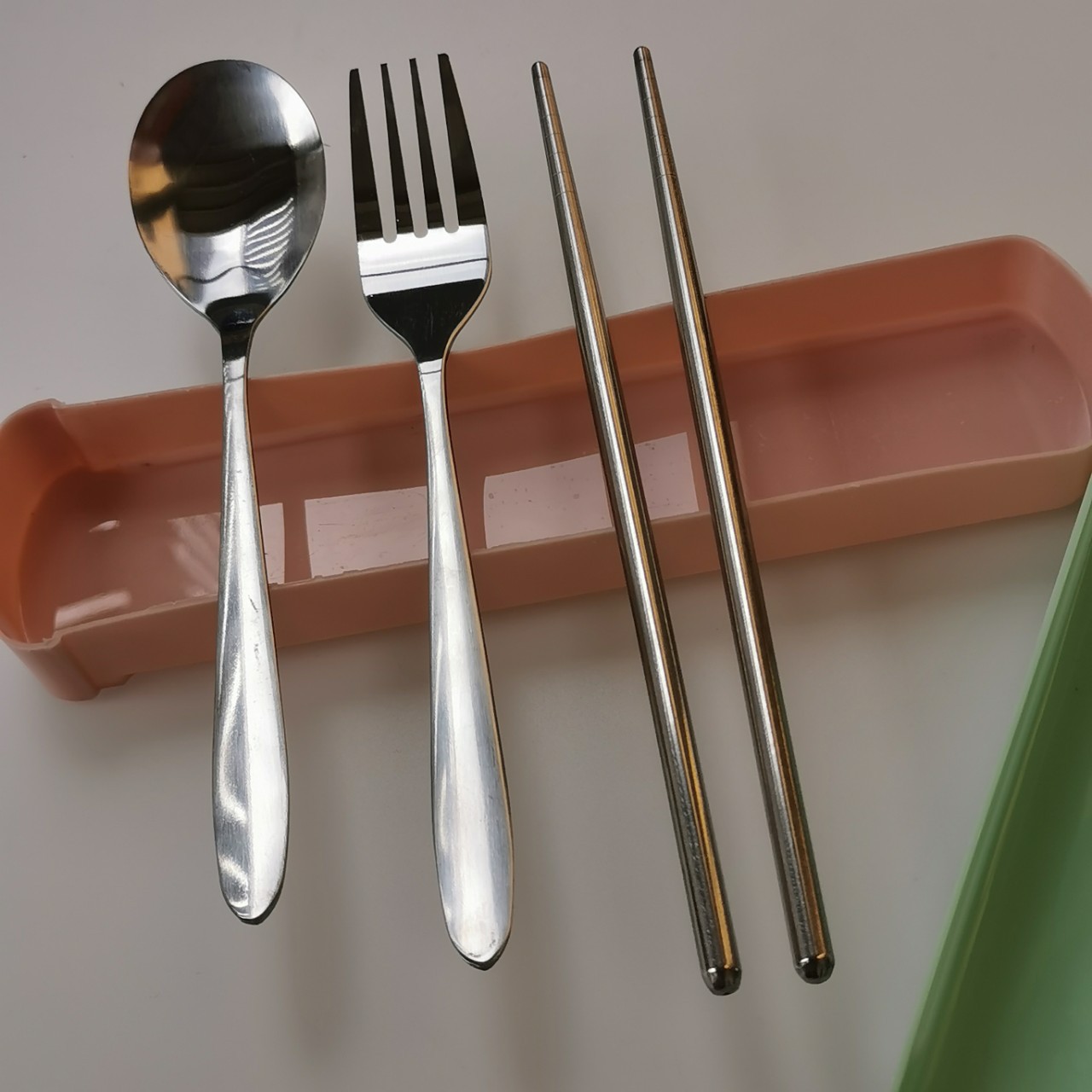 Juego de 2 Piezas Cubiertos Portátiles de Acero Inoxidable con Bolsa de Tela para Exteriores