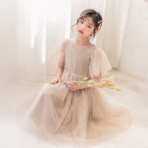 Girls' Summer Cross-border Children's Dress for Older Girls, Princess Dress with Star Pattern, Ethereal Net Dress