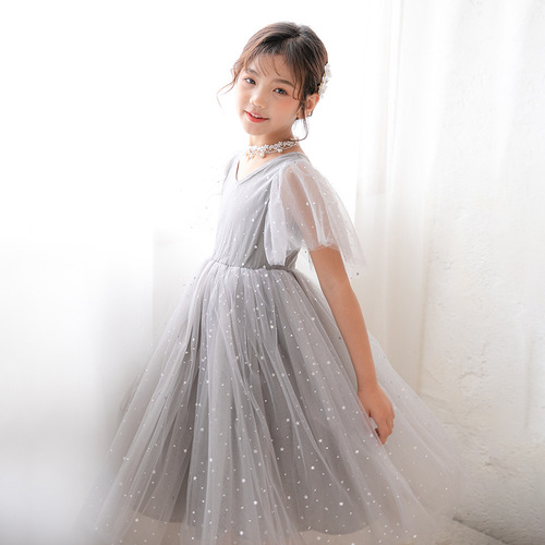 Girls' Summer Cross-border Children's Dress for Older Girls, Princess Dress with Star Pattern, Ethereal Net Dress