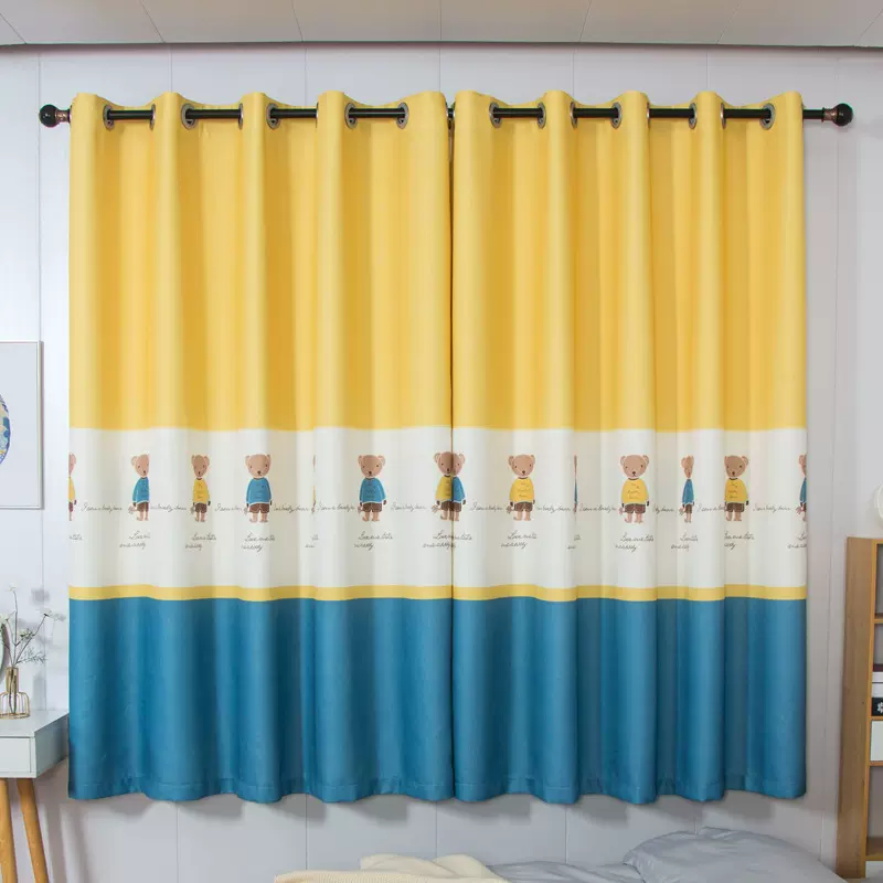 简约ins风网红窗帘儿童房卧室成品免打孔飘窗遮光小短帘半帘窗帘