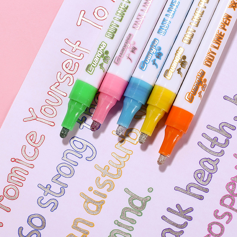 Guangna 1001 gran capacidad fluorescente doble línea pluma 3mm sueño color fluorescente marcador DIY color doble color pluma