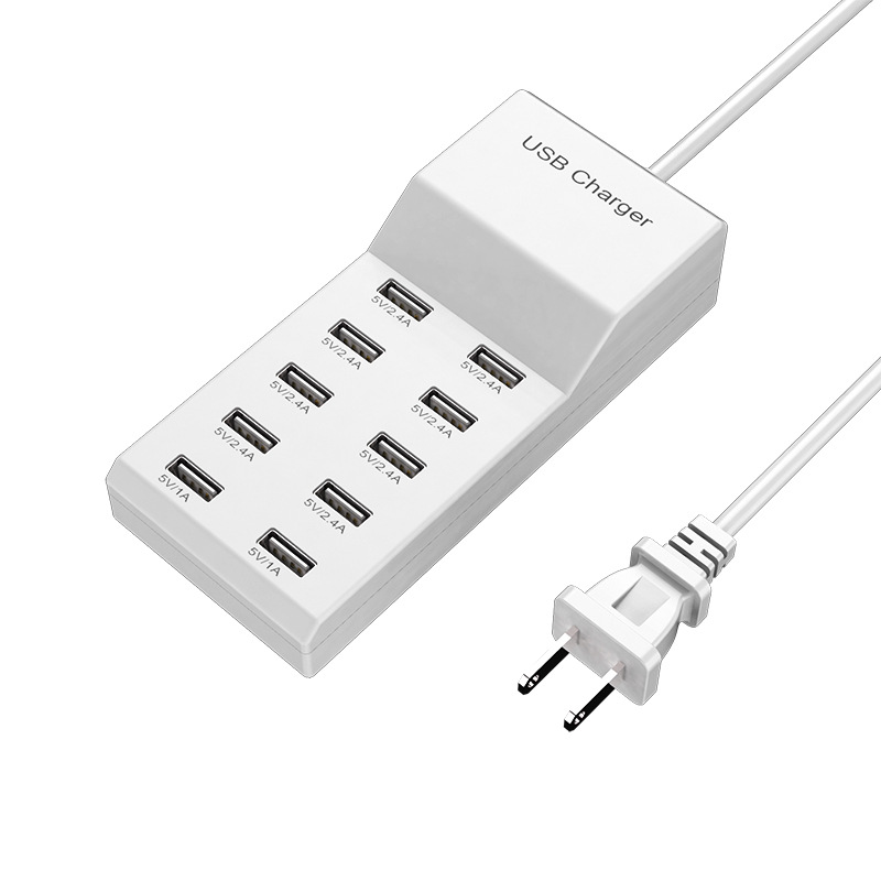 Fabricante en stock USB multi-Puerto cargador teléfono móvil de diez puertos de carga rápida adaptador de carga flash aplicable Smart Socket