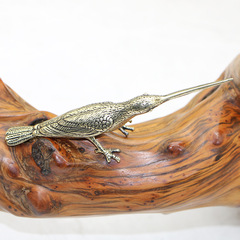 Solid pure-copper Joybird desktop figurine—lifelike long-beaked hummingbird tea knife, crafted from brass with intricate micro-carvings, featuring a miniature kingfisher design.