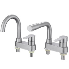304 stainless steel cold and hot water faucet on the counter basin wash face basin double hole wash basin faucet