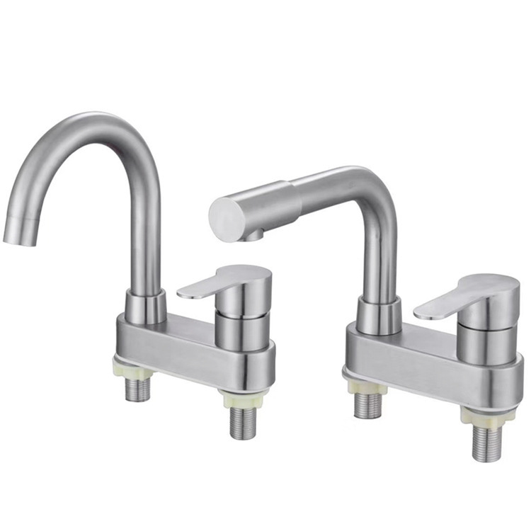 304 stainless steel hot and cold faucet counter basin wash basin cold and warm basin double hole washbasin faucet