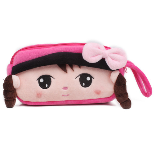 Student cute stationery pencil bag cartoon plush fabric lead pen storage bag double pull change card mobile phone bag