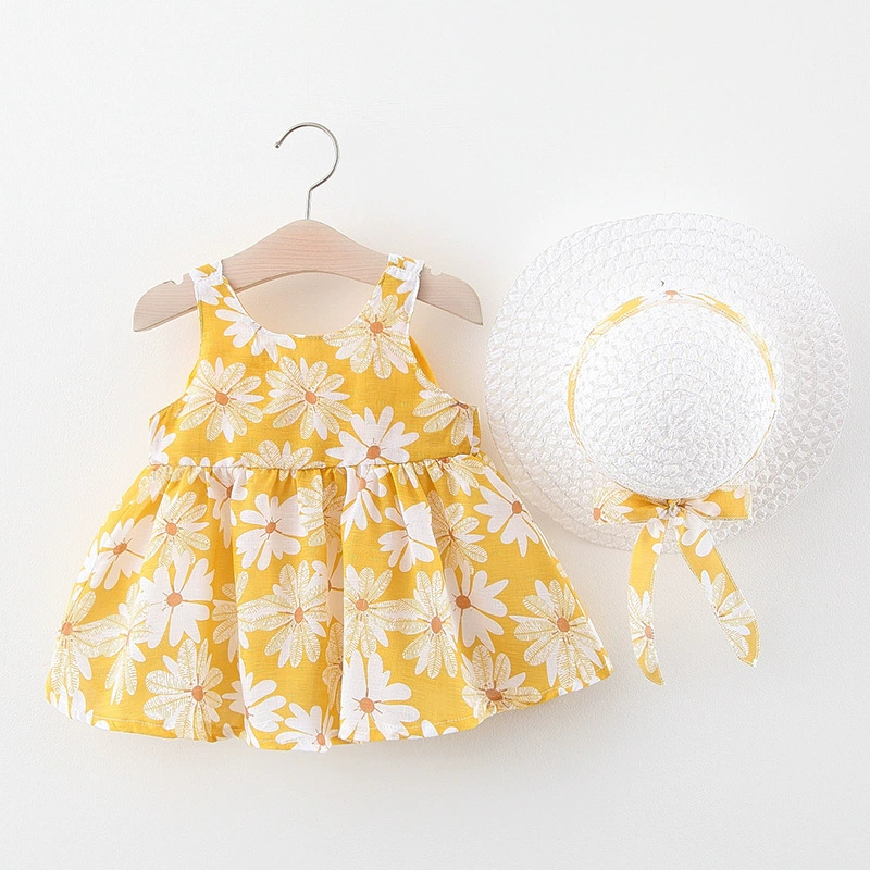 Summer sleevless dress girl's with bow, 1234 years, flowered