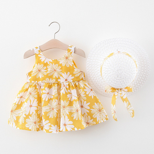 A749 new summer baby girl vest dress princess dress 1234 years old big bow flower skirt with hood
