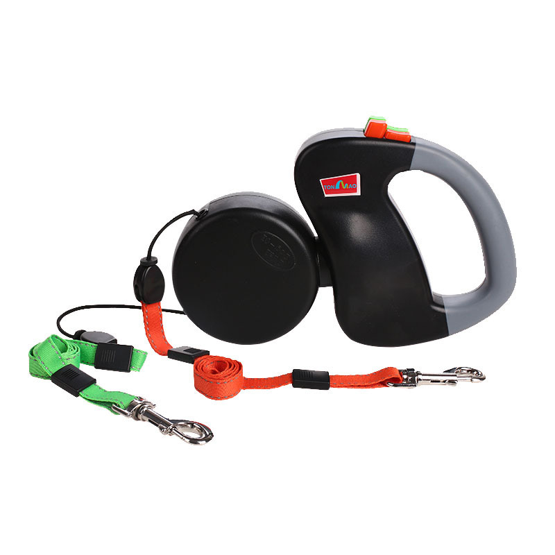 Correa de doble cabeza Cadena de perro doble un arrastre dos cuerda de perro anti-cuerda correa de perro retráctil automático perro pequeño