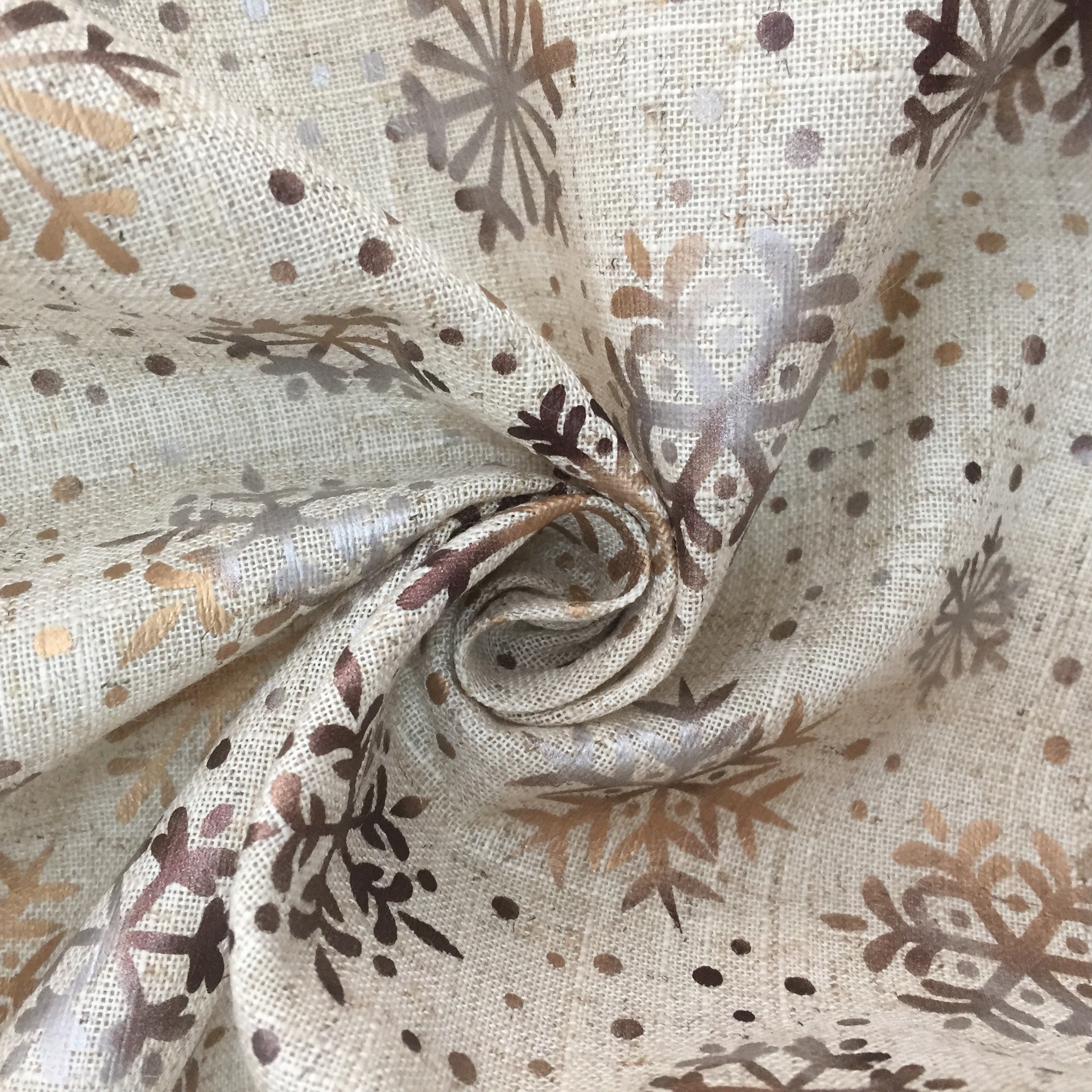 麻布烫金 雪花花型 装饰 收纳袋面料 厂家批发