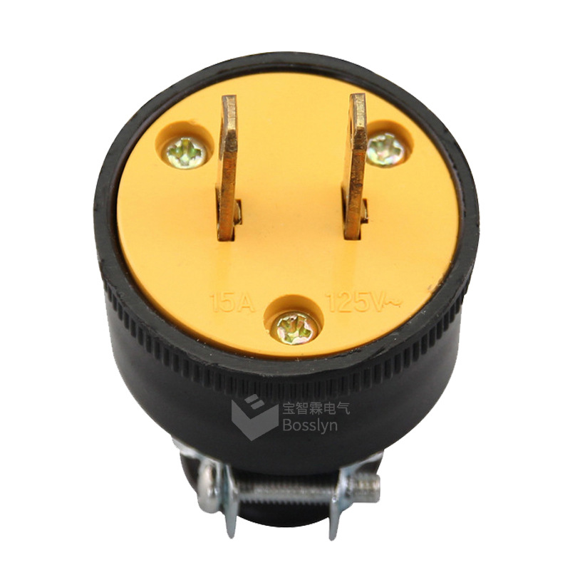 广州厂家批发美标两扁组装插头 美式美国灯具电源插头黑黄色