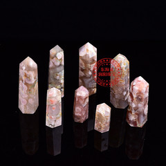 Natural cherry blossom agate crystal single pointed hexagonal prism ornaments hexagonal prism agate hand energy stone