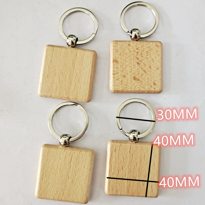 Wooden Keychain (creative) rectangular & round shapes, 5×3 cm and 4 cm, smooth beech finish