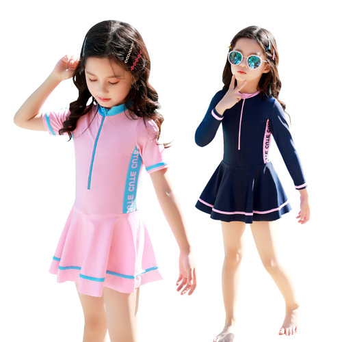 Youyou children's new swimsuit girls long-sleeved sun protection one-piece girl Korean princess one-piece cute swimsuit