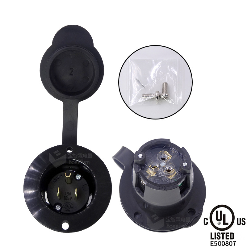 flanged inlet美国输出器具防水插头 美规工业暗装插头15A 125V
