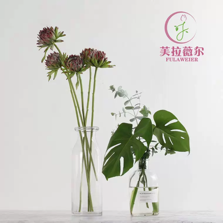 凤毛蓟仿真花摄影道具手工轻奢插花创意绿植球球北欧软装绢花批发