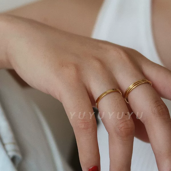 Heyu jewelry personalized small thin ring women's three-in-one stacked creative European and American Retro Japanese and Korean titanium steel ring