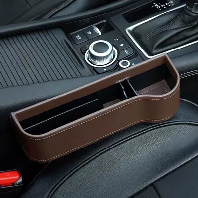 box seat gap car seat: Car storage bag/box - leather-brown-passenger