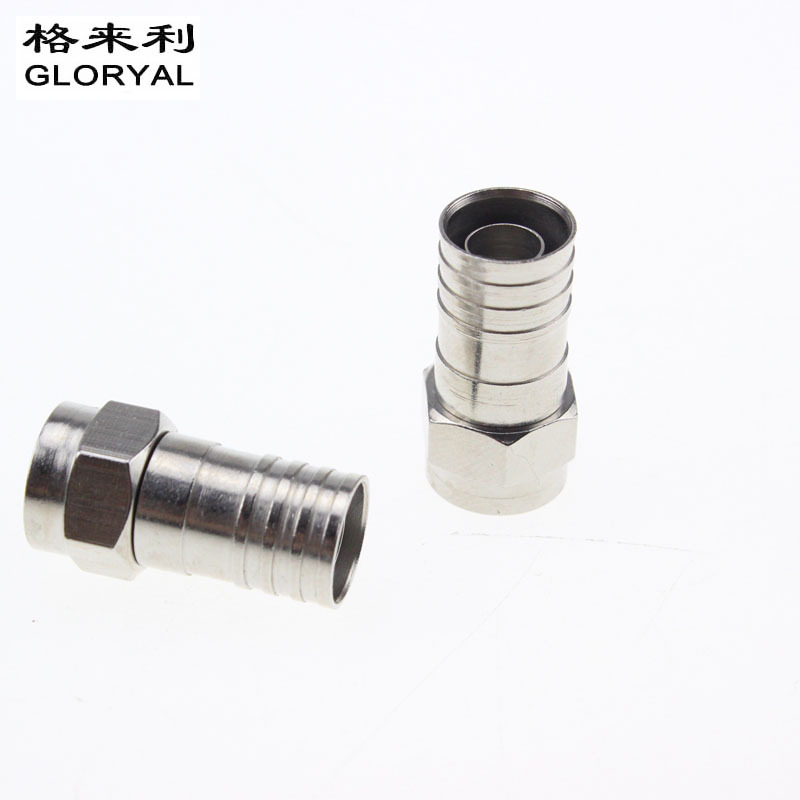 rg6 英制挤压式f头，纯铜同轴连接器 射频连接器 冷压式F头