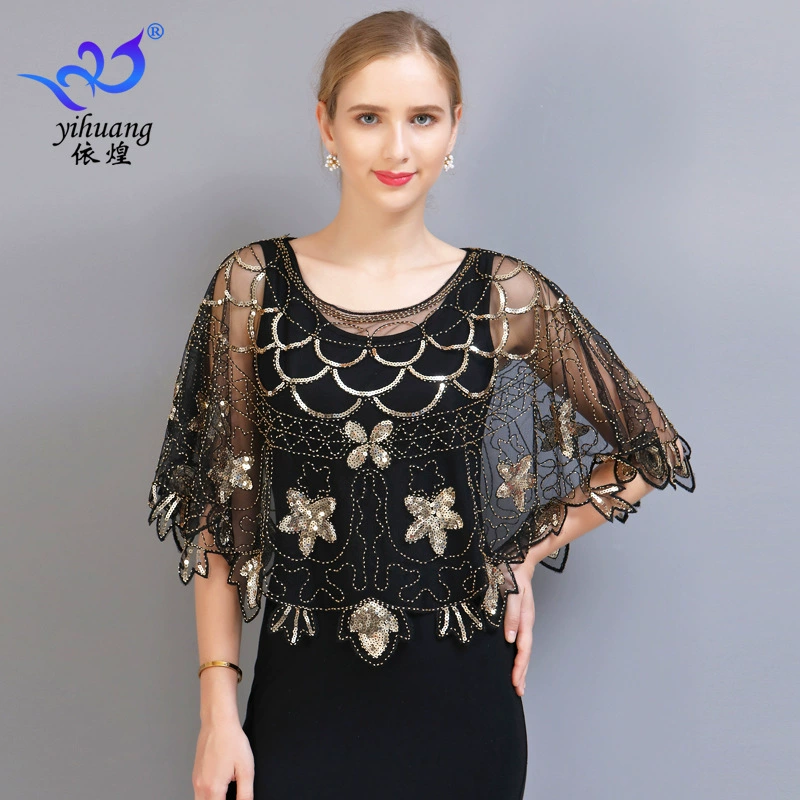 Шаль с блестками 1920-х годов, европейское и американское платье, короткий сетчатый жилет, сетчатая накидка с блестками для внешних танцев, шаль