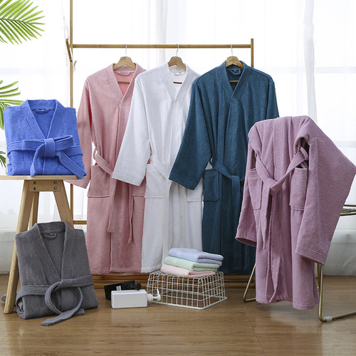 Hotel pure cotton bathrobe spring and autumn towel material pajamas for women long cotton soft absorbent quick-drying bathrobe LOGO