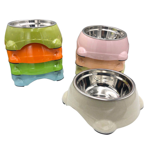 Pet single bowl with stainless steel liner, imitation ceramic bowl, non-slip dog food bowl, medium and large dog bowl