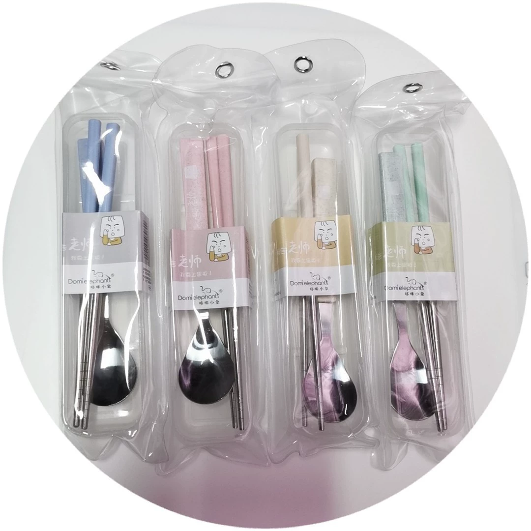Cartoon Stainless Steel Kids Cutlery Set, Spoon & Chopsticks, Portable Case, School Gift