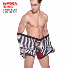 条纹纯棉男士内裤肥佬加长运动平角裤加大平角内裤men underwear